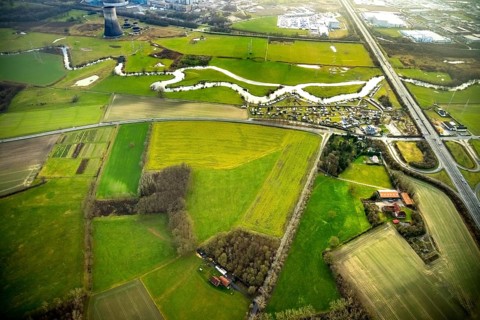 Aerial view of the planned industrial area Westfalen Hamm/Lippetal east of the Hamm-Uentrop
