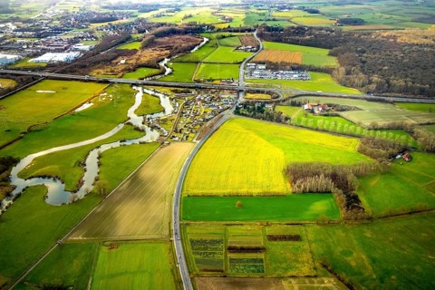 Aerial view of the planned industrial area Westfalen Hamm/Lippetal east of the Hamm-Uentrop