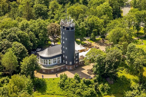Aerial view, Hohe Bracht observation tower with café, Hofolpe, Lennestadt, Sauerland, North