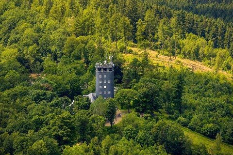 Aerial view, Hohe Bracht observation tower with café, Hofolpe, Lennestadt, Sauerland, North