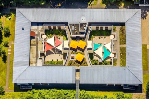 Aerial view, Caritas retirement home and nursing home St. Franziskus-Haus, Trockenbrück,