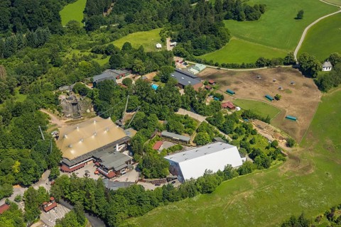 Aerial view, Elspe-Festival-Gelände, Elspe, Lennestadt, Sauerland, North Rhine-Westphalia, Germany,