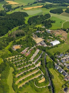 Aerial view, Elspe festival site, Elspe, Lennestadt, Sauerland, North Rhine-Westphalia, Germany,