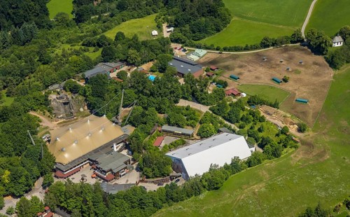 Aerial view, Elspe-Festival-Gelände, Elspe, Lennestadt, Sauerland, North Rhine-Westphalia, Germany,