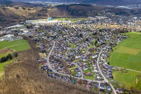 Aerial view, local view Ferndorf, Kreuztal, Sauerland, North Rhine-Westphalia, Germany, DE, Europe,