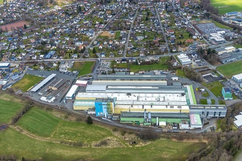 Aerial view, Thyssenkrupp Aherweiden with district Ferndorf, Kreuztal, Sauerland, North