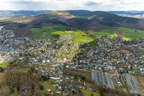 Aerial view, local view Ferndorf, Kreuztal, Sauerland, North Rhine-Westphalia, Germany, DE, Europe,
