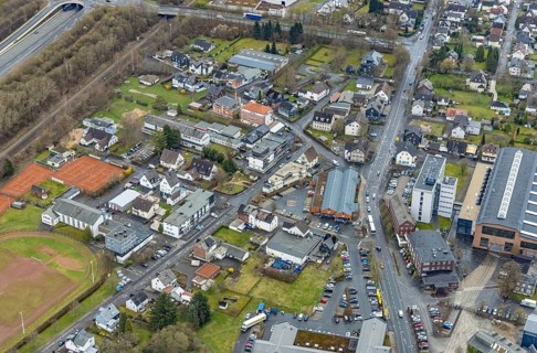 Aerial view, Aldi Markt Siegener Straße, construction site Bottenbacher Straße, Buschhütten,