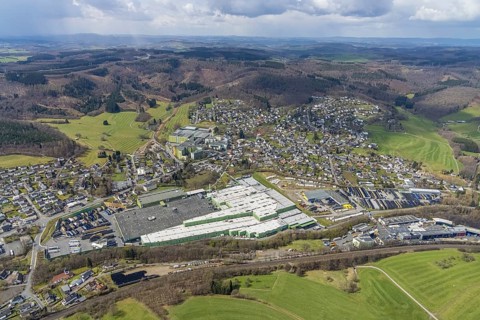 Aerial view, aerial view of Krombach with Krombacher Brauerei Bernhard Schadeberg GmbH, Krombach,