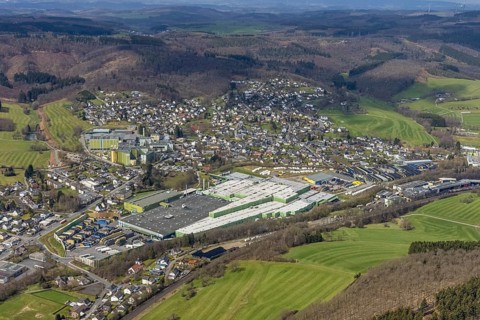 Aerial view, aerial view of Krombach with Krombacher Brauerei Bernhard Schadeberg GmbH, Krombach,