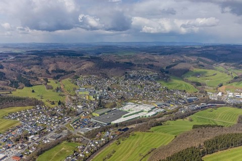Aerial view, aerial view of Krombach with Krombacher Brauerei Bernhard Schadeberg GmbH, Krombach,