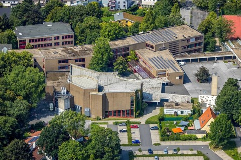 Aerial photo, Städtisches Gymnasium Kamen, Kolonie Tannenberg, Kamen, Ruhr area, North