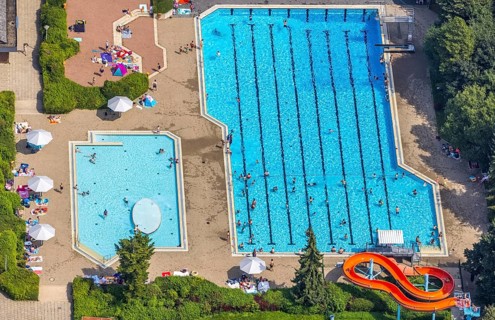 Aerial view, GSW Freibad Kamen-Mitte, Kamen, Ruhr area, North Rhine-Westphalia, Germany, bathing