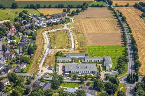Aerial view, Peter and Paul retirement centre and construction site of a climate protection