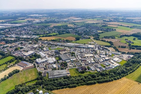 Aerial view, industrial area Hemsack in Südkamen, Kamen, Ruhr area, North Rhine-Westphalia,