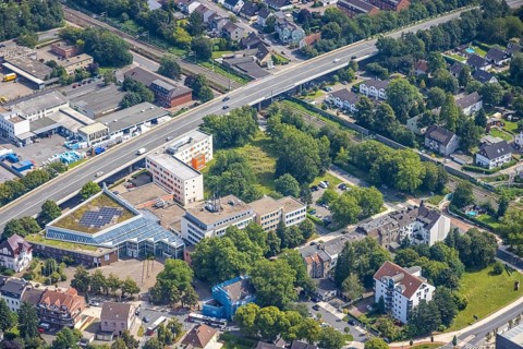 Aerial view, town hall Kamen city administration at the Hochstraße in Kamen, Ruhr area, North