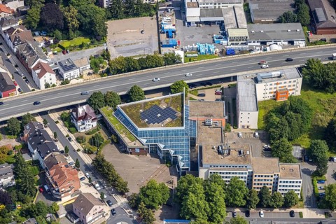 Aerial view, town hall Kamen city administration at the Hochstraße in Kamen, Ruhr area, North