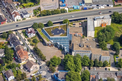 Aerial view, town hall Kamen city administration at the Hochstraße in Kamen, Ruhr area, North