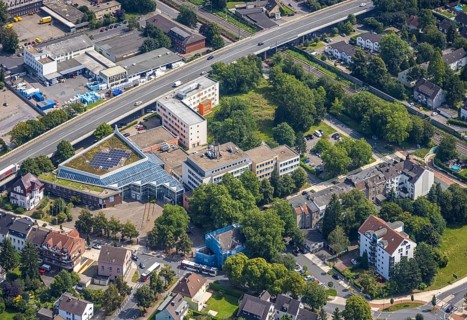 Aerial view, town hall Kamen city administration at the Hochstraße in Kamen, Ruhr area, North