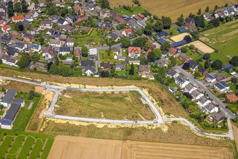 Aerial view, Peter and Paul retirement centre and construction site of a climate protection