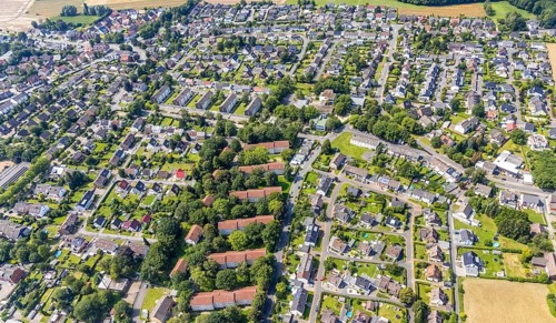 Aerial view, terraced housing estate between Carl-Bosch-Straße and Heimstraße in the Methler