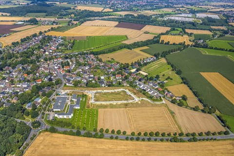 Aerial view, Peter and Paul retirement centre and construction site of a climate protection