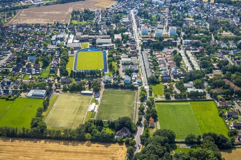 Aerial view, SportCentrum Kaiserau in the district of Kaiserau, Kamen, Ruhr area, North