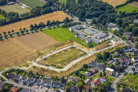Aerial view, Peter and Paul retirement centre and construction site of a climate protection
