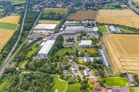 Aerial view, construction site and new construction logistics centre Schäferkampstraße and