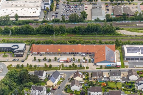 Aerial view, local shopping centre, Freiberg, Holzwickede, Ruhr area, North Rhine-Westphalia,