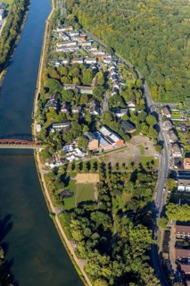Aerial view, Steinmeister's beer garden - Oskar am Kanal in the district Unser Fritz in Herne, Ruhr
