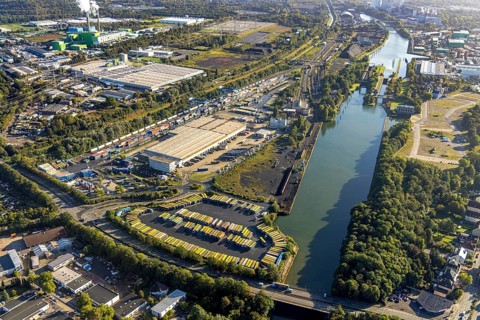 Aerial view, commercial area Am Westhafen with CTH Container Terminal Herne at the Rhine-Herne