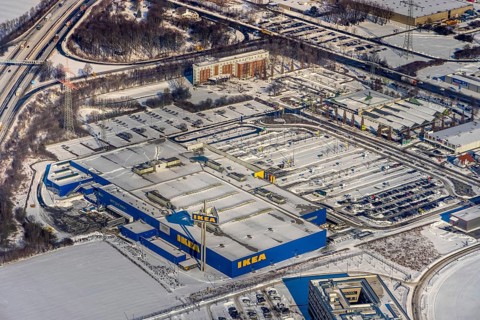 Aerial view, Kamen-Karree, IKEA furniture store Kamen, Mercure Hotel, Kamen, Ruhr area, North