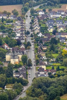 Aerial view, main street in the district Freiberg in Holzwickede, Ruhr area, North