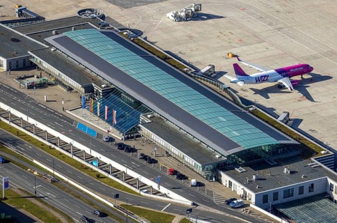 Aerial photo, Dortmund airport on the city limits of Holzwickede, Wickede, Dortmund, Ruhr area,