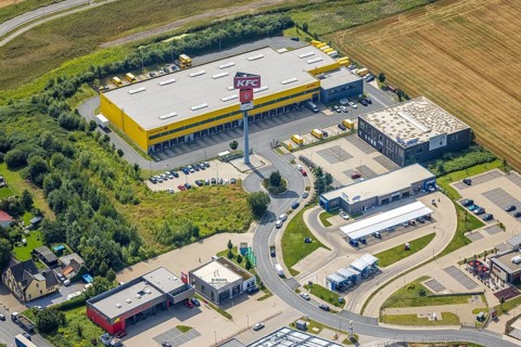 Aerial view, commercial area Unna / Kamen with Deutsche Post DHL, Südkamen, Kamen, Ruhr area, North