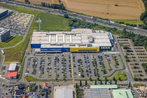 Aerial view, commercial area Unna / Kamen with Ikea, Südkamen, Kamen, Ruhr area, North