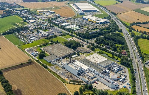 Aerial view, commercial area Unna / Kamen with Ikea and Woolworth and 3M Deutschland GmbH,