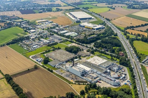 Aerial view, commercial area Unna / Kamen with Ikea and Woolworth and 3M Deutschland GmbH,