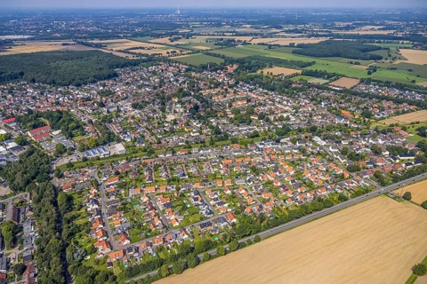 Aerial view, miners' housing estate Südfeld in the district Heeren-Werve, Kamen, Ruhr area, North
