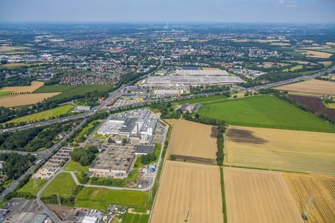 Aerial view, industrial area Unna / Kamen with 3M Deutschland GmbH and logistics park P3 Kamen in