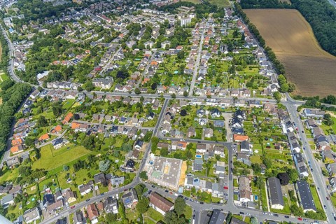 Aerial view, construction site and new building nursing home Katharina-von-Bora-Haus der