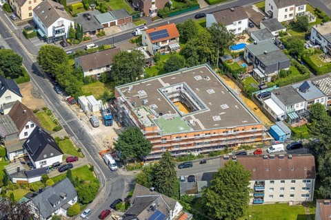 Aerial view, construction site and new nursing home Katharina-von-Bora-Haus of the