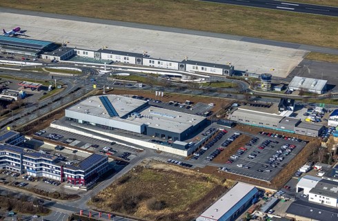 Aerial view, Porsche Centre Dortmund, Natorp, Holzwickede, Ruhr area, North Rhine-Westphalia,