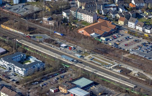 Aerial view, station Holzwickede, station Holzwickede is a transit station in the city of