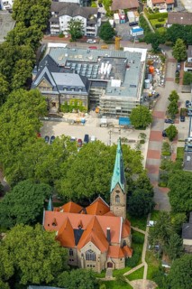 Aerial view, town hall Holzwickede, construction site and extension of the city administration,