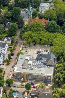Aerial view, town hall Holzwickede, construction site and extension of the city administration,