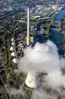 Aerial view, STEAG Herne combined heat and power plant with construction project gas and steam