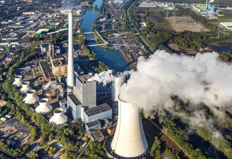 Aerial view, STEAG Herne combined heat and power plant with construction project gas and steam