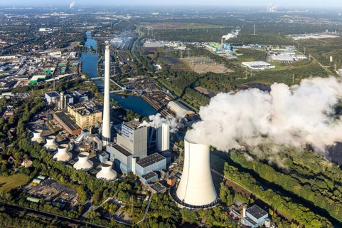 Aerial view, STEAG Herne combined heat and power plant with construction project gas and steam